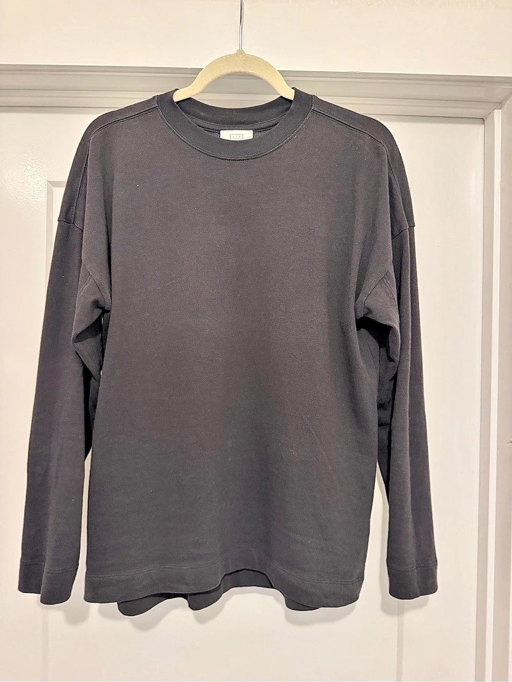 AYR Dime Knit™ “The Earpy Morning Tee” Long Sleeve Cotton Top in Black Size Sm